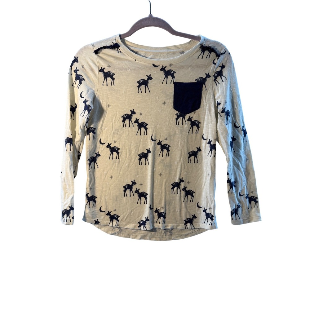 Cat‎ Jack Kids Long Sleeve Shirt Cream Deer Moon Print Size L 10 12